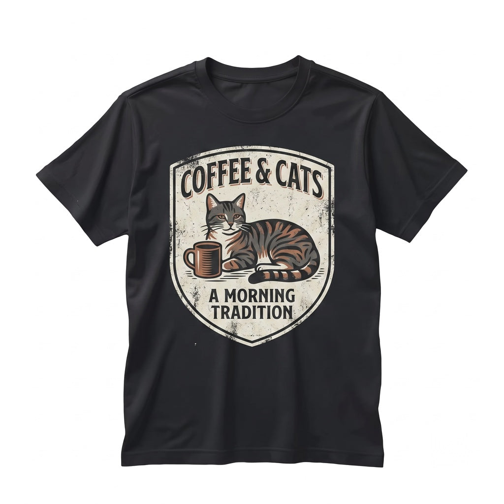 Coffee and Cats Minimalist Feline Caffeine Lover Gift Graphic Apparel for Mom Unisex TShirt