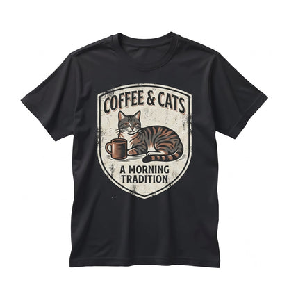 Coffee and Cats Minimalist Feline Caffeine Lover Gift Graphic Apparel for Mom Unisex TShirt