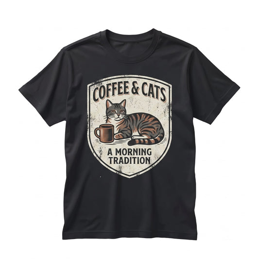 Coffee and Cats Minimalist Feline Caffeine Lover Gift Graphic Apparel for Mom Unisex TShirt