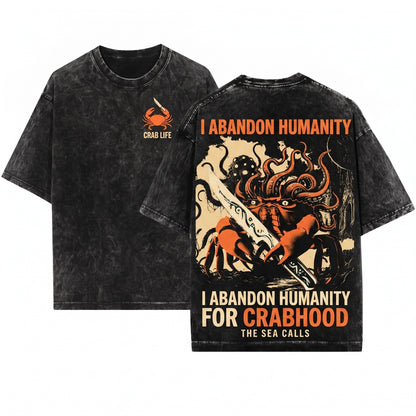 Abandon Humanity Crustacean Vintage Japanese Graphic Aesthetic Retro Apparel Unisex Wash T-Shirt