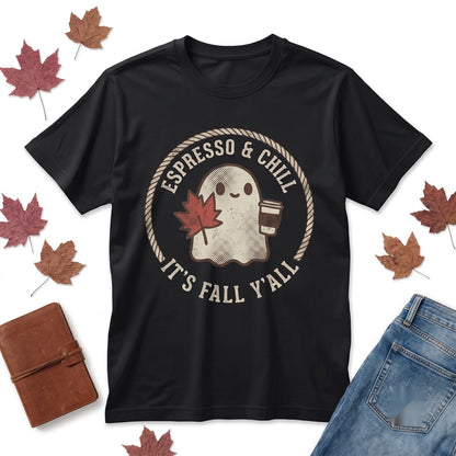 Embroidered Cute Ghost Coffee Cozy Autumn Pumpkin Patch Fall Outfit Unisex TShirt