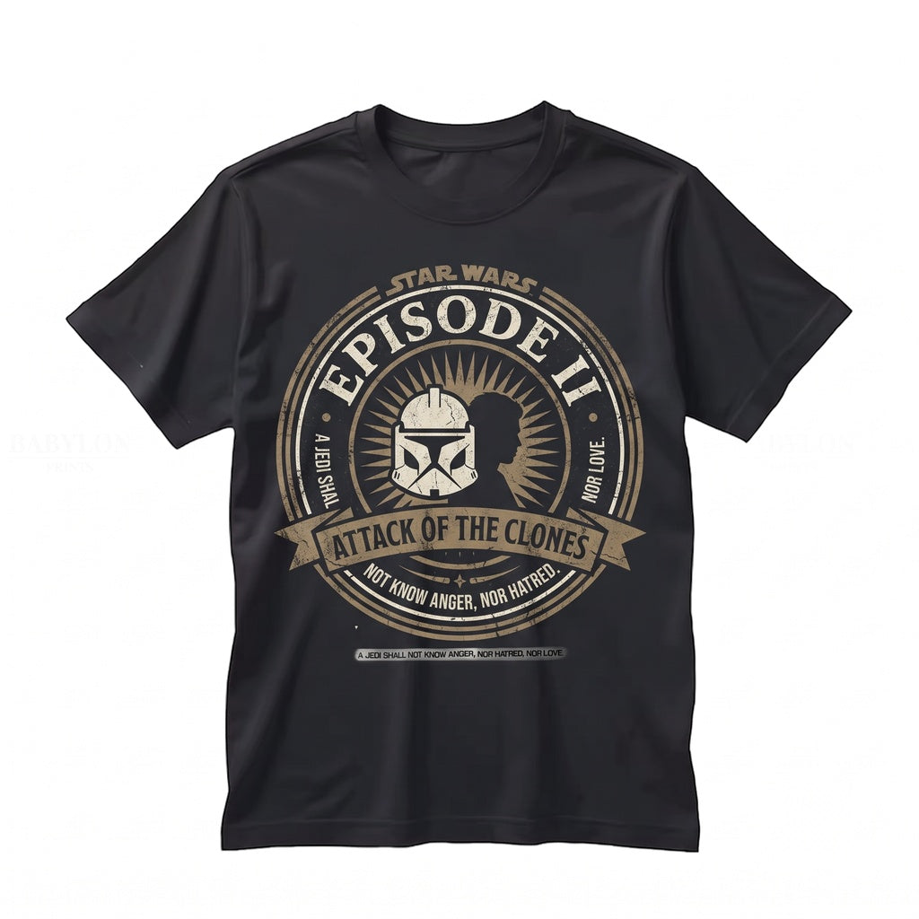 Vintage Attack of The Clones Graphic Retro Anakin Skywalker Padme Sci-Fi Space Movie Cotton Apparel Unisex TShirt