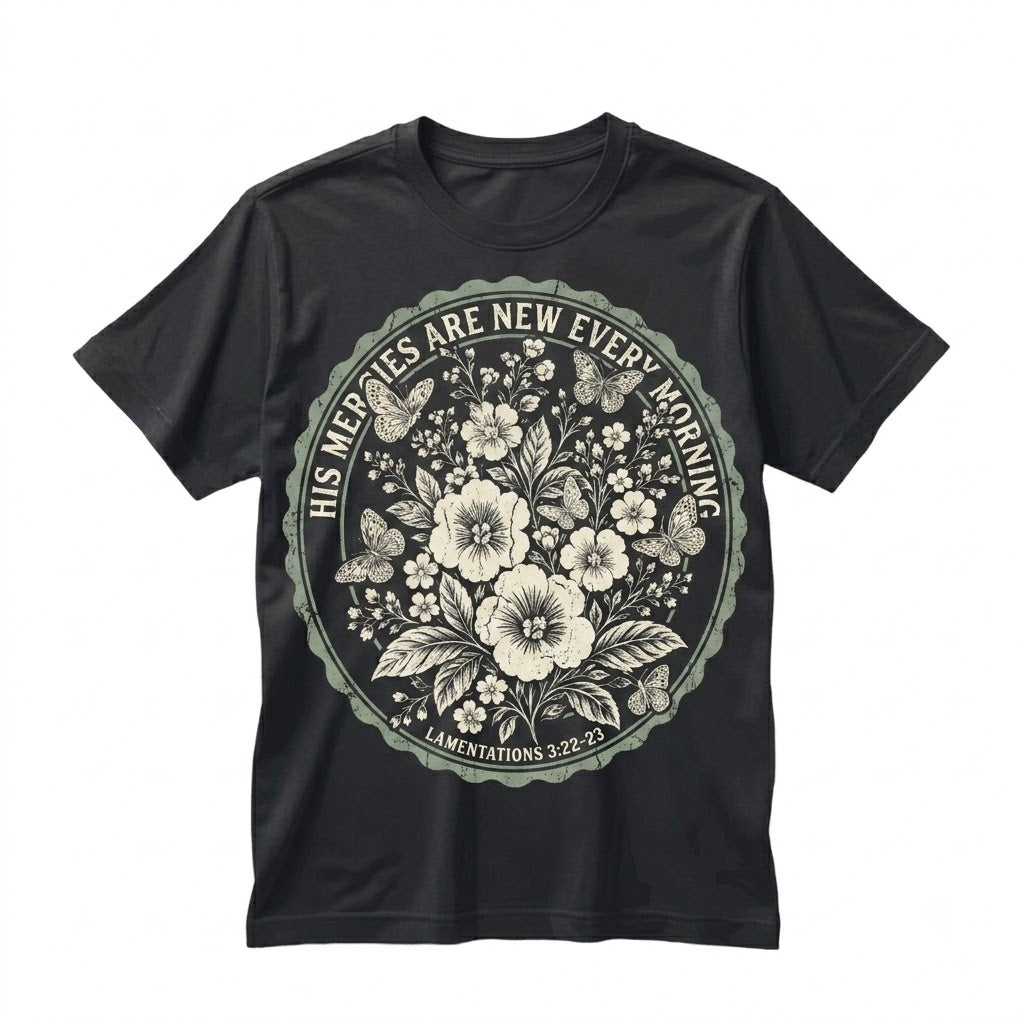 Christian Boho His Mercies Are New Every Morning Faith Based Lamentations Bible Verse Inspirational Unisex TShirt