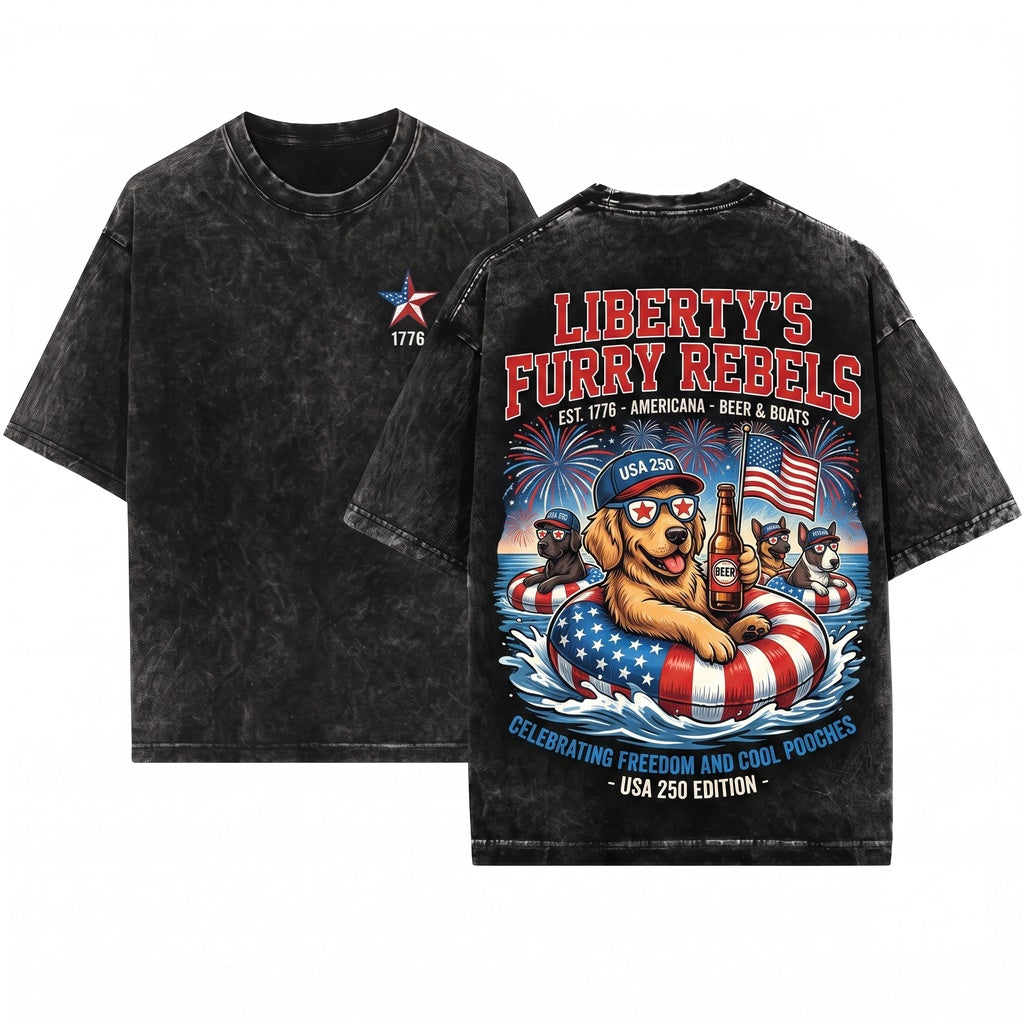 Patriotic Dogs 4th July Independence Day 50+ Breeds Custom USA Flag Fireworks America 250 Unisex Wash T-Shirt