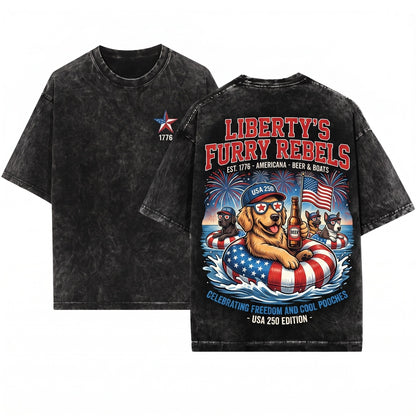 Patriotic Dogs 4th July Independence Day 50+ Breeds Custom USA Flag Fireworks America 250 Unisex Wash T-Shirt