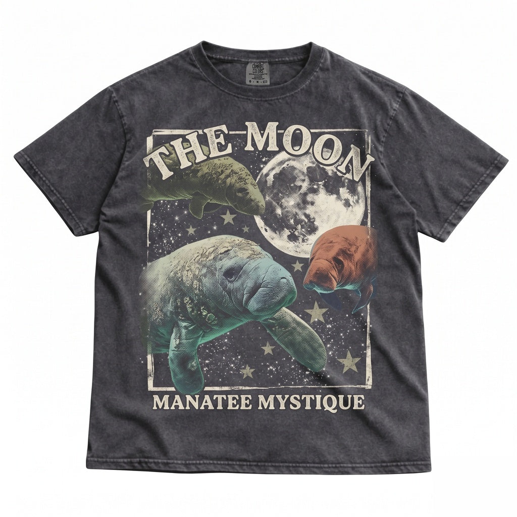 Funny Three Manatee Retro Moon Graphic Vintage Sea Cow Marine Animal Ocean Lover Gift Unisex TShirt