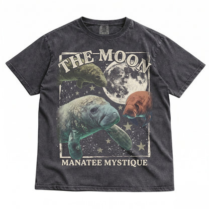 Funny Three Manatee Retro Moon Graphic Vintage Sea Cow Marine Animal Ocean Lover Gift Unisex TShirt