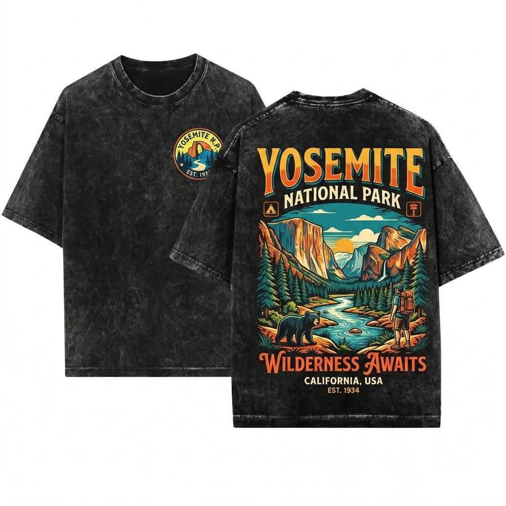Yosemite National Park Half Dome Hiking Outdoor Adventure Graphic Unisex Wash T-Shirt