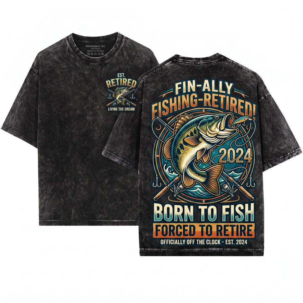 Funny Ofishally Retired Fisherman Fishing Humor Gift Novelty Unisex Wash T-Shirt