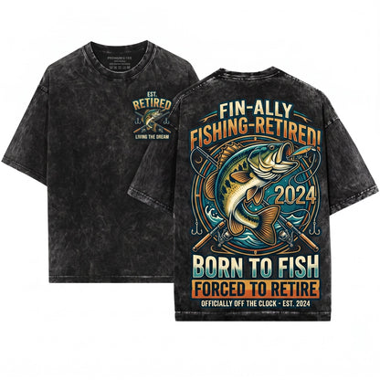 Funny Ofishally Retired Fisherman Fishing Humor Gift Novelty Unisex Wash T-Shirt