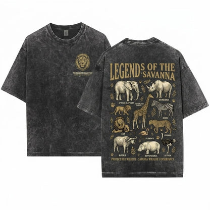 Vintage Safari Animals Wildlife Graphic African Nature Lover Gift Elephant Giraffe Zebra Art Top Unisex Wash T-Shirt