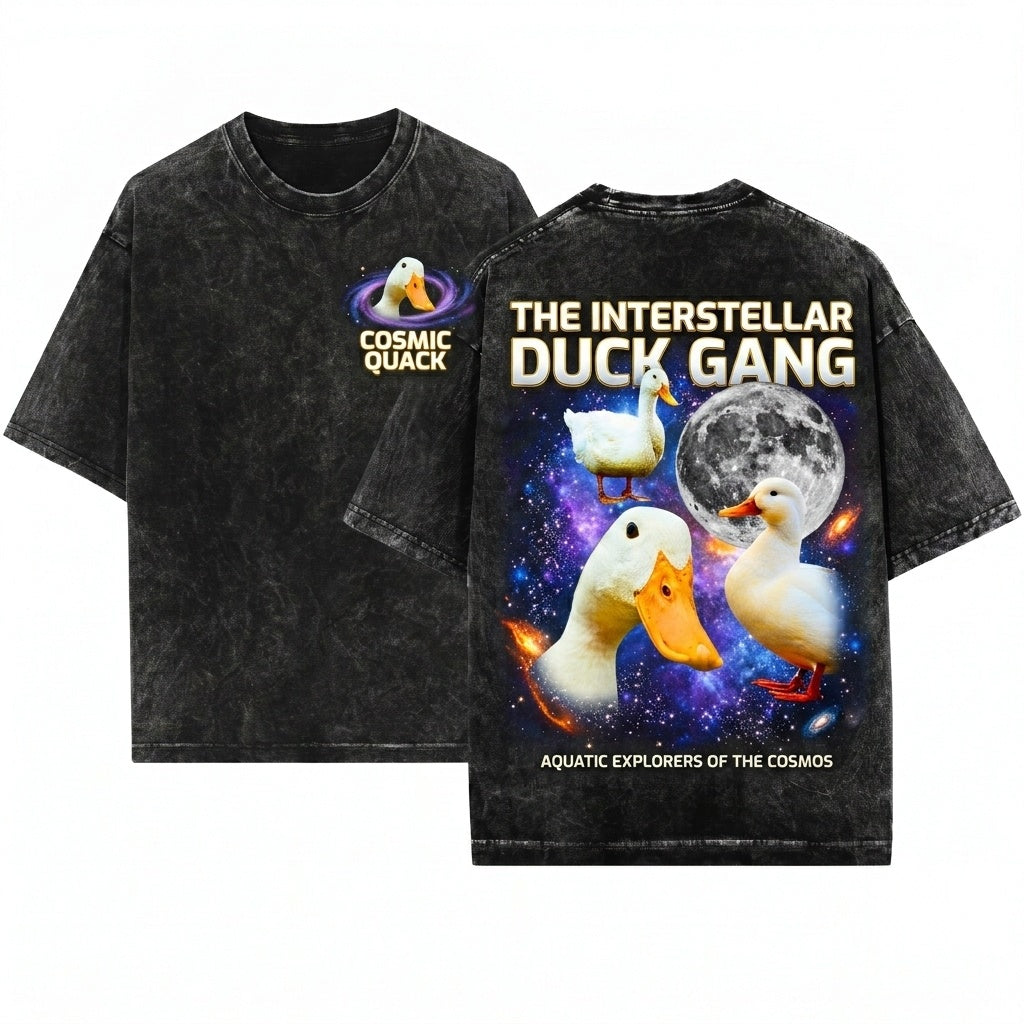 Three Call Duck Moon Cute White Bantam Galaxy Graphic Vintage Retro Farm Bird Poultry Lover Gift Unisex Wash T-Shirt