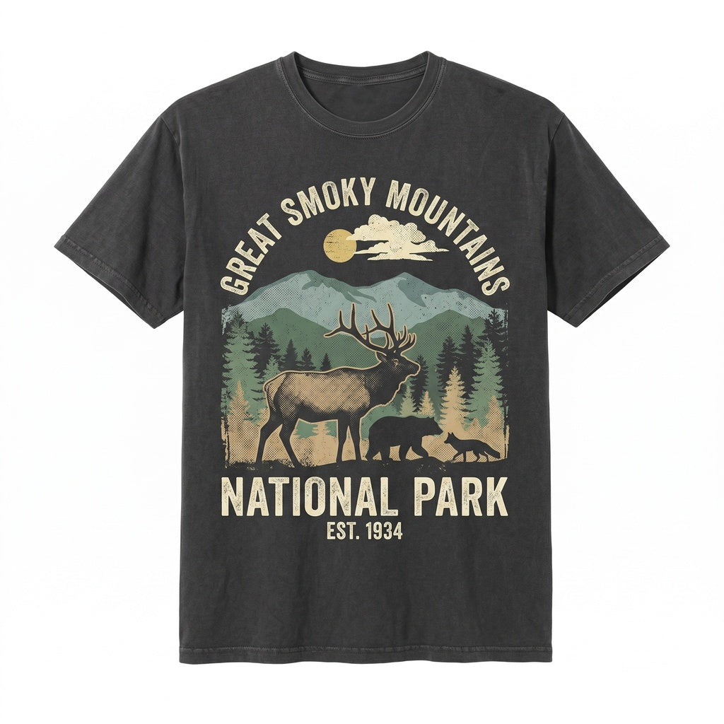 Great Smoky Mountains National Park Vintage Nature Hiking Graphic Cotton Apparel Unisex TShirt
