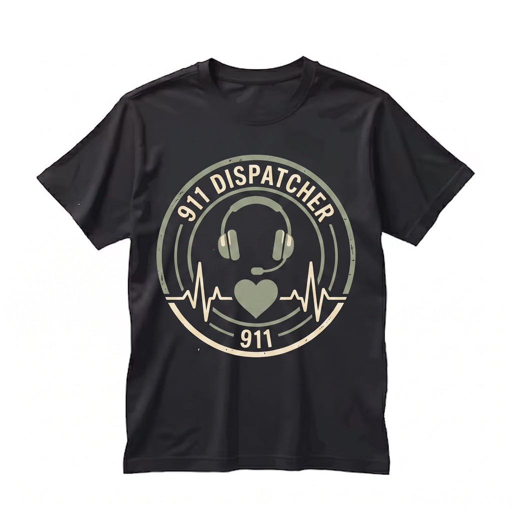 911 Dispatcher Heartbeat Emergency Operator First Responder Headset EKG Graphic Call Center Men Unisex TShirt