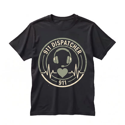 911 Dispatcher Heartbeat Emergency Operator First Responder Headset EKG Graphic Call Center Men Unisex TShirt
