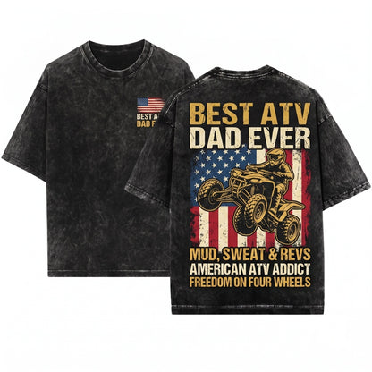 Best ATV Dad American Flag 4 Wheeler Off Road Quad Father Gift Unisex Wash T-Shirt