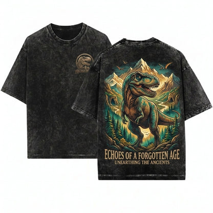 Vintage T-Rex Mountain Forest Graphic Prehistoric Dinosaur Rugged Wilderness Nature Top Dino Lover Gift Unisex Wash T-Shirt