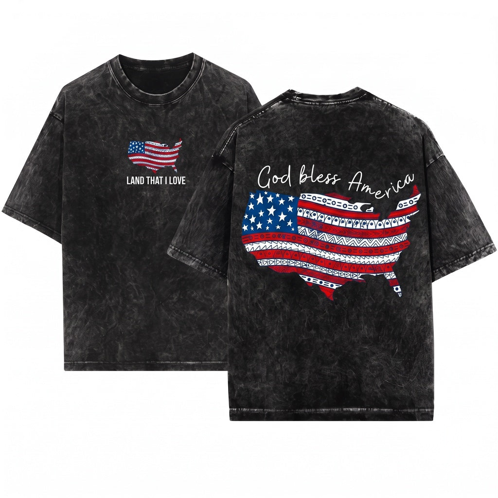 God Bless America Land That I Love 4th Of July Patriotic Flag Unisex Wash T-Shirt