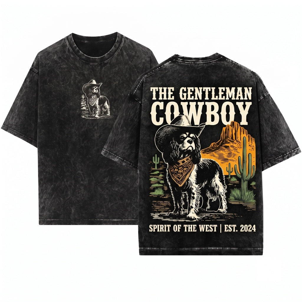 Western Cowboy Desert Wild West Cavalier King Charles Cavie Dog Mom Dad Owner Unisex Wash T-Shirt