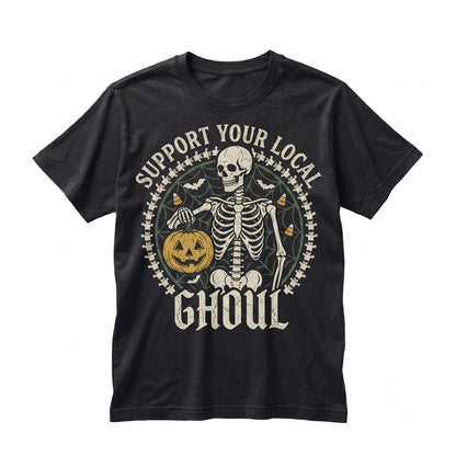 Support Your Local Ghoul Vintage Halloween Crewneck, Spooky Season Graphic Unisex TShirt