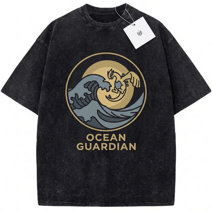Lugia Vintage Wash Great Wave Japanese Ukiyo-e Anime Inspired Retro Oversized Streetwear Graphic Unisex TShirt