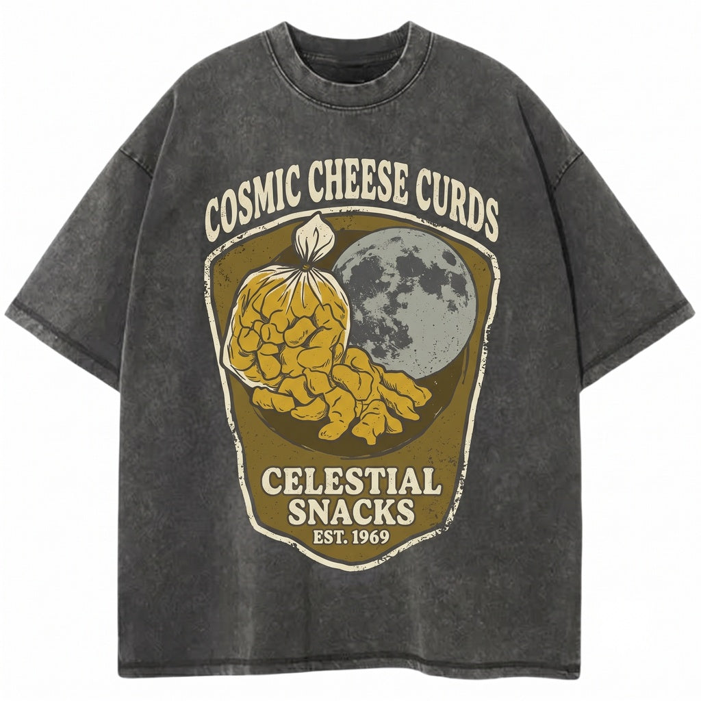 Three Raw Cheese Curds Galaxy Squeaky Dairy Vintage Foodie Funny Poutine Lover Wisconsin Graphic Top Unisex TShirt