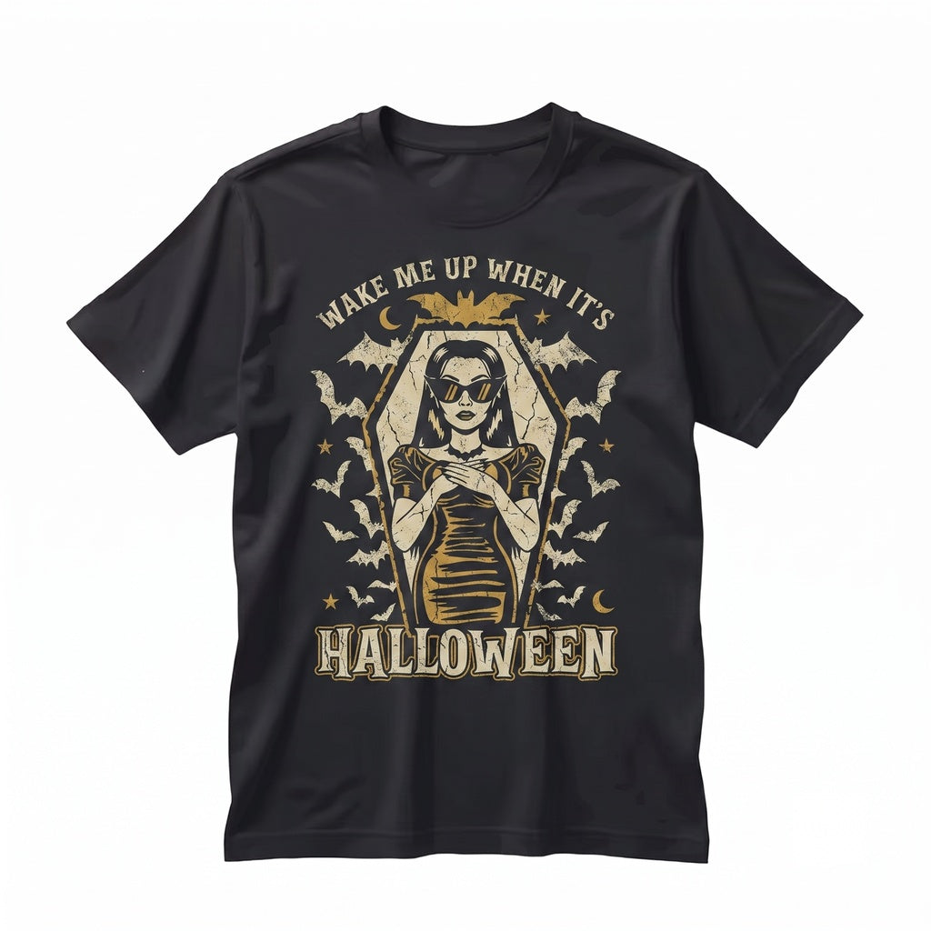 Wake Me When Its Halloween Funny Spooky Snarky Sarcastic Graphic Fall Novelty Unisex TShirt
