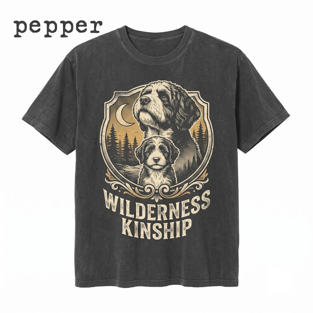 Aussiedoodle Howling at Full Moon Vintage 90s Retro Graphic Dog Mom Gift Unisex TShirt