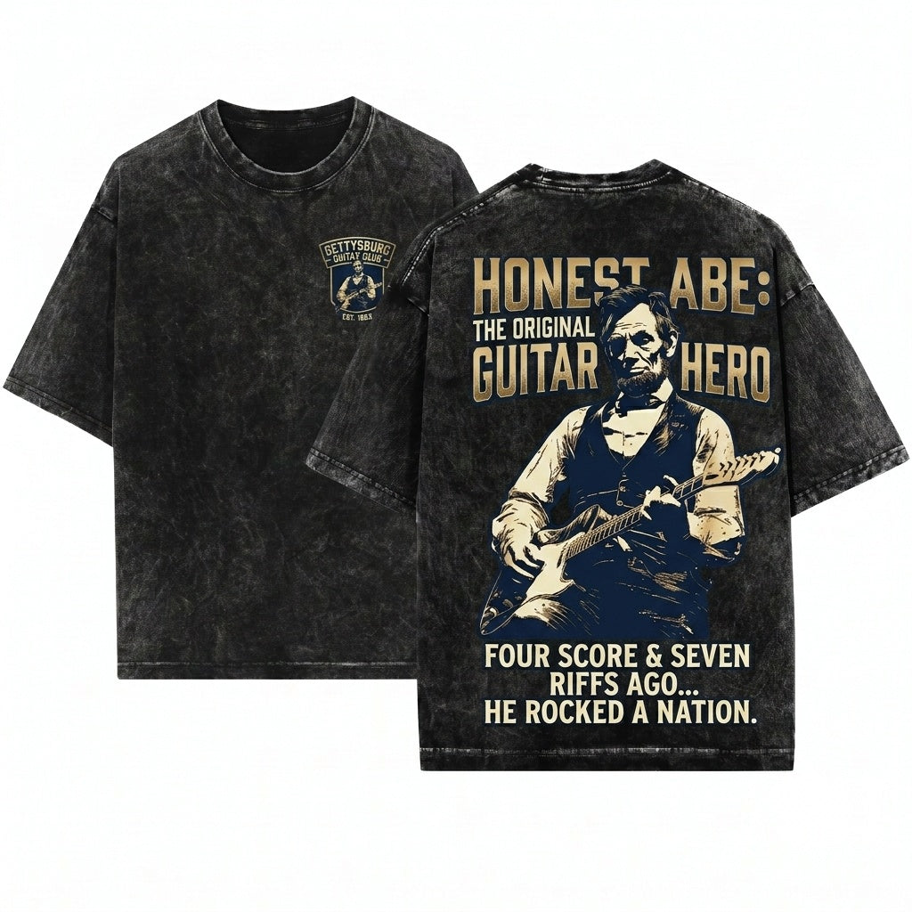 President Abraham Lincoln Guitarist Funny History Music Political Humor Unisex Wash T-Shirt