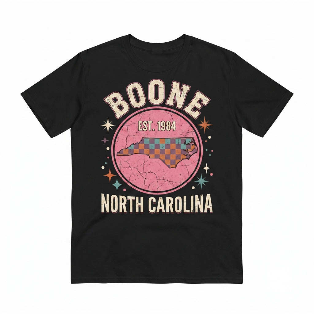 Boone Lightning Bolt Retro 80s Checkered Graphic Top Vintage Aesthetic Unisex TShirt