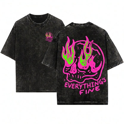 Retro Sarcastic Skeleton Festival Rebel Neon Everything Fine Unisex Wash T-Shirt