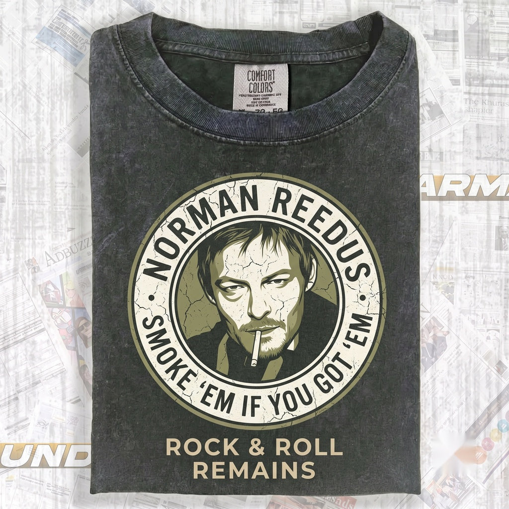 Daryl Dixon Norman Reedus Middle Finger Graphic Vintage 90s Rap Merch Retro Washed Black Unisex TShirt