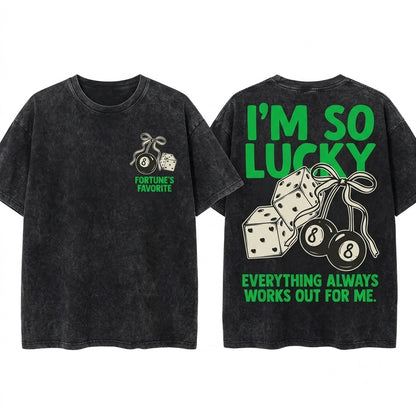 Lucky Girl Retro St Patricks Day Shamrock Luck Graphic Aesthetic Trendy Unisex Wash T-Shirt