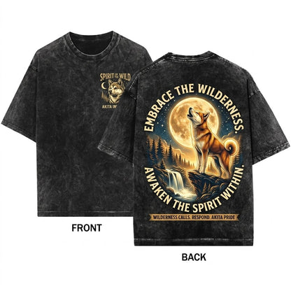 Shiba Inu Howling Moon Vintage 90s Retro Graphic Meme Full Animals Silly Gift Unisex Wash T-Shirt