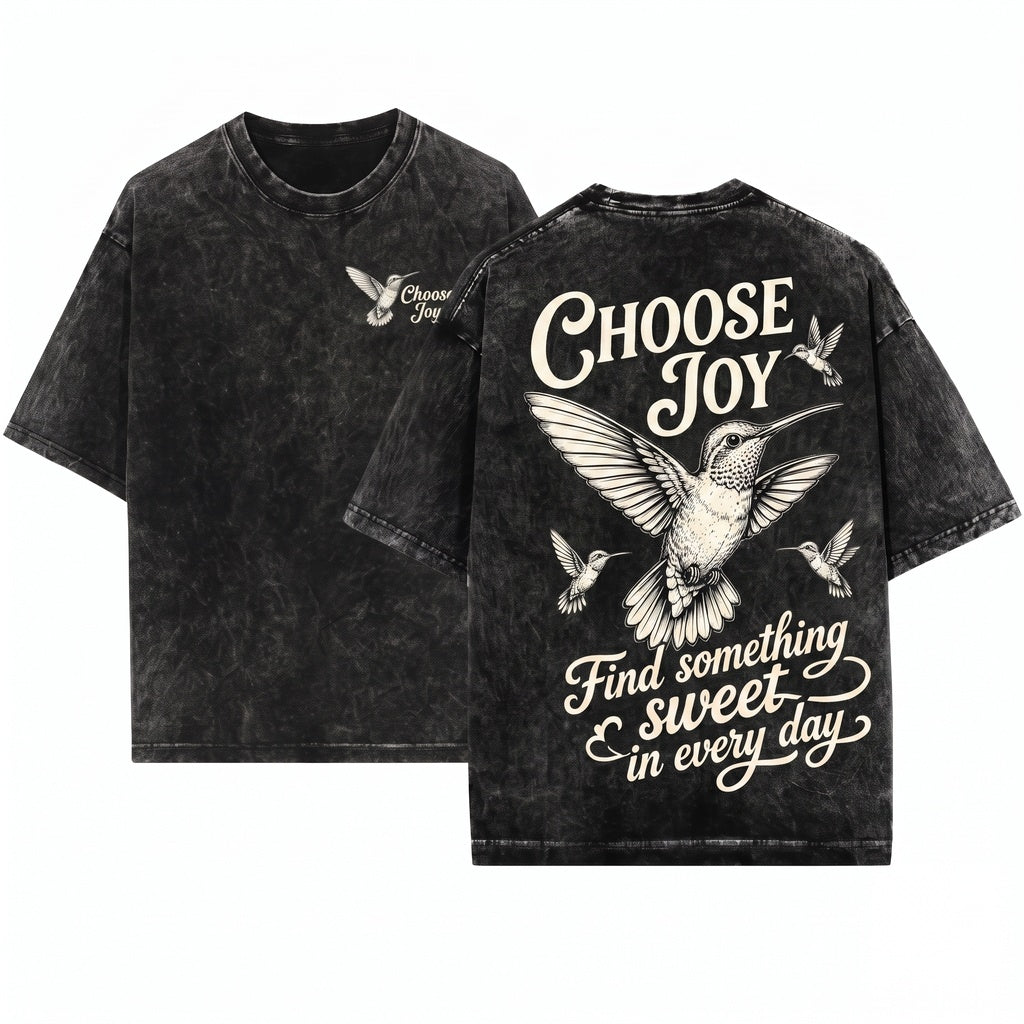 Vintage Distressed Hummingbird Choose Joy Inspirational Nature Bird Lover Gift Unisex Wash T-Shirt