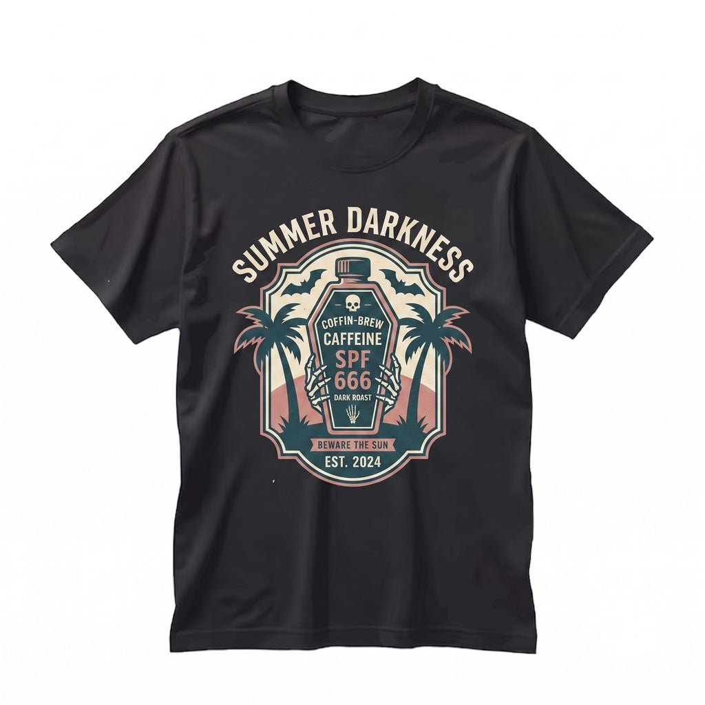 Sunscreen And Caffeine Funny Halloween Summerween Spooky Beach Goth Alt Graphic Unisex TShirt