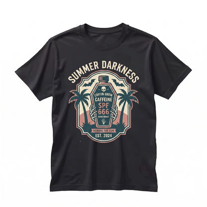 Sunscreen And Caffeine Funny Halloween Summerween Spooky Beach Goth Alt Graphic Unisex TShirt