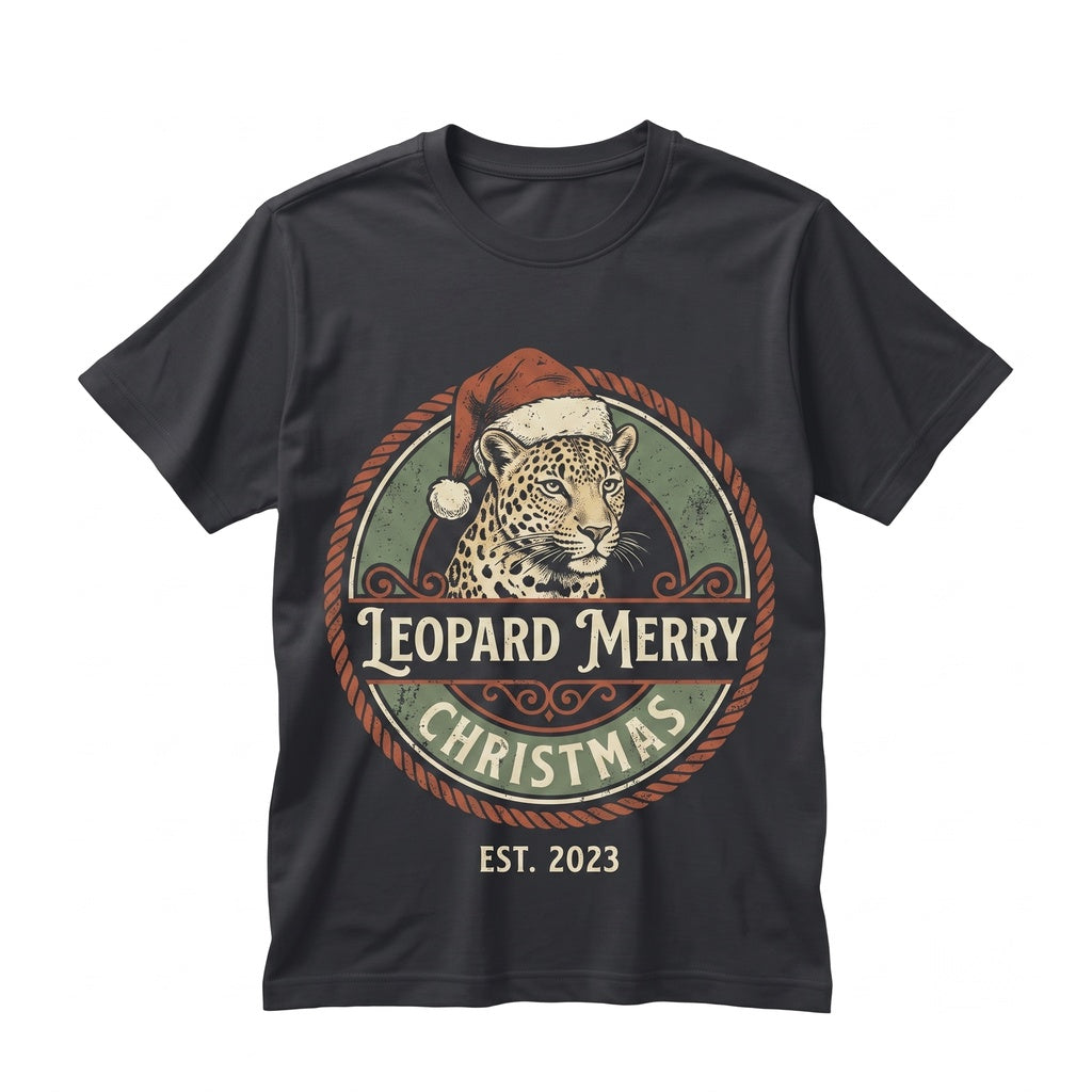 Vintage Merry Christmas Sweatshirt Leopard Print Santa Hat Festive Cozy Winter Pullover Women Holiday Crewneck Sweater Unisex