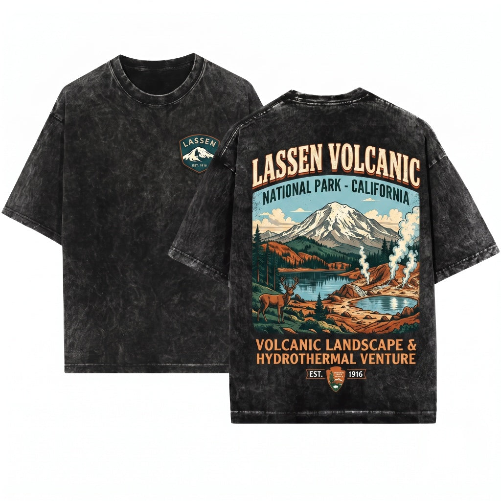 Vintage Lassen Volcanic National Park California Mountain Hiking Nature Outdoor Adventure Gift Unisex Wash T-Shirt