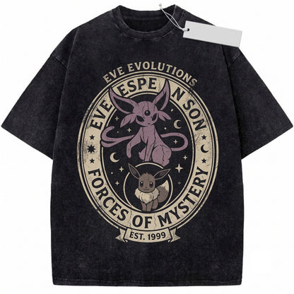Espeon Eevee Vintage Wash Psychic Evolution Anime Graphic Retro Cute Japanese Oversized Streetwear Gamer Gift Unisex TShirt