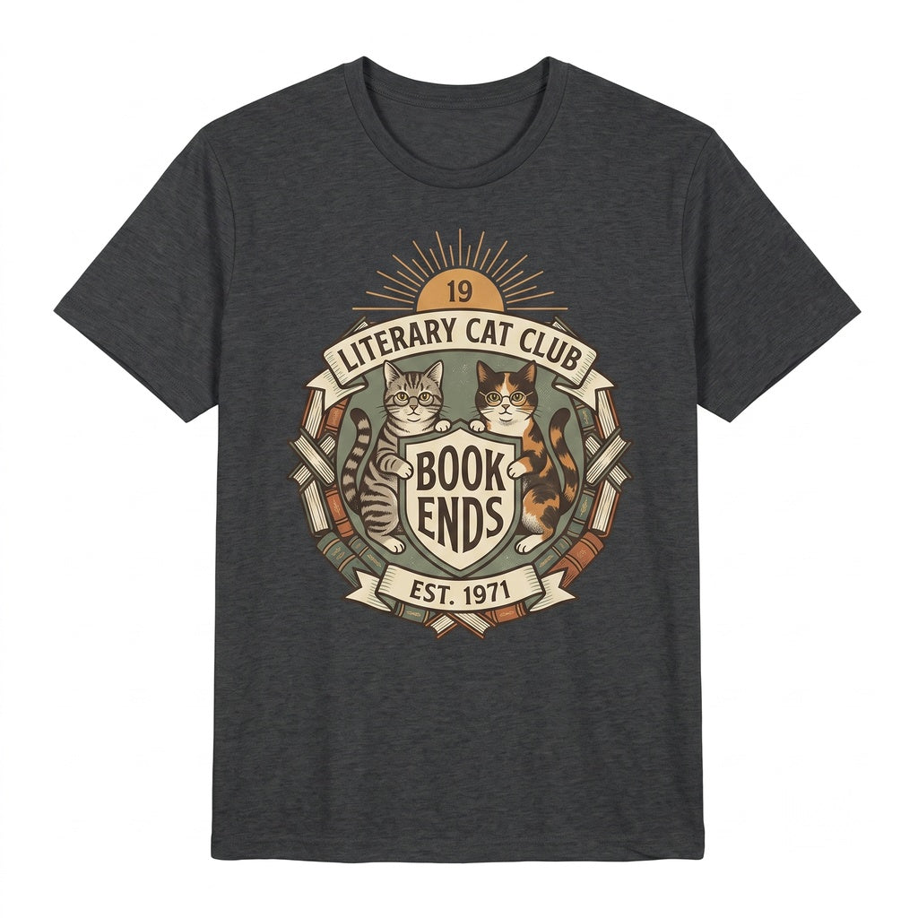 Vintage Black Bookish Reading Cat Graphic Literary Unisex TShirt