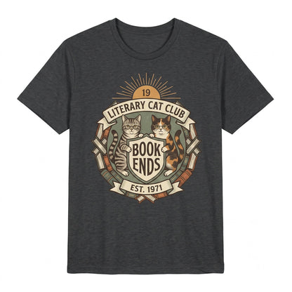 Vintage Black Bookish Reading Cat Graphic Literary Unisex TShirt