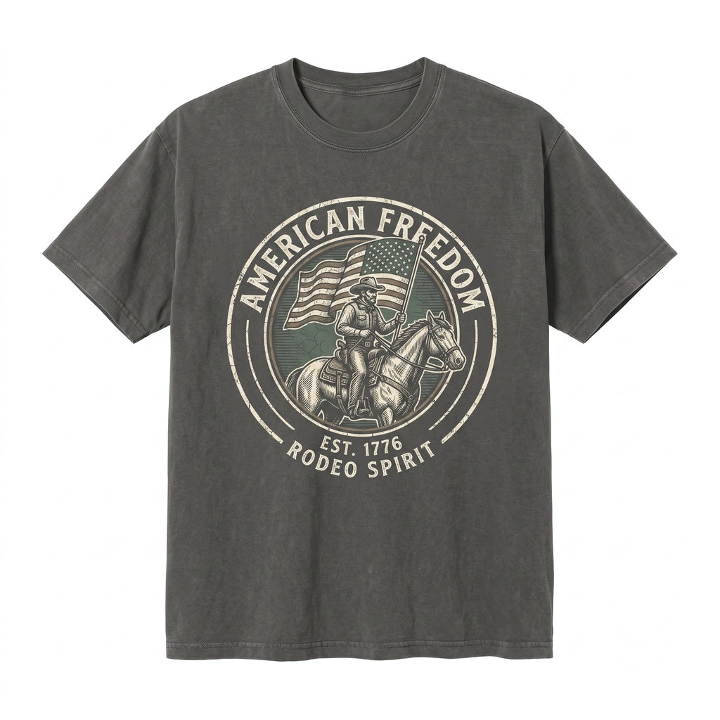 America Semiquincentennial Patriotic Front Back Flag 4th of July Western Cowboy Graphic Apparel Unisex TShirt