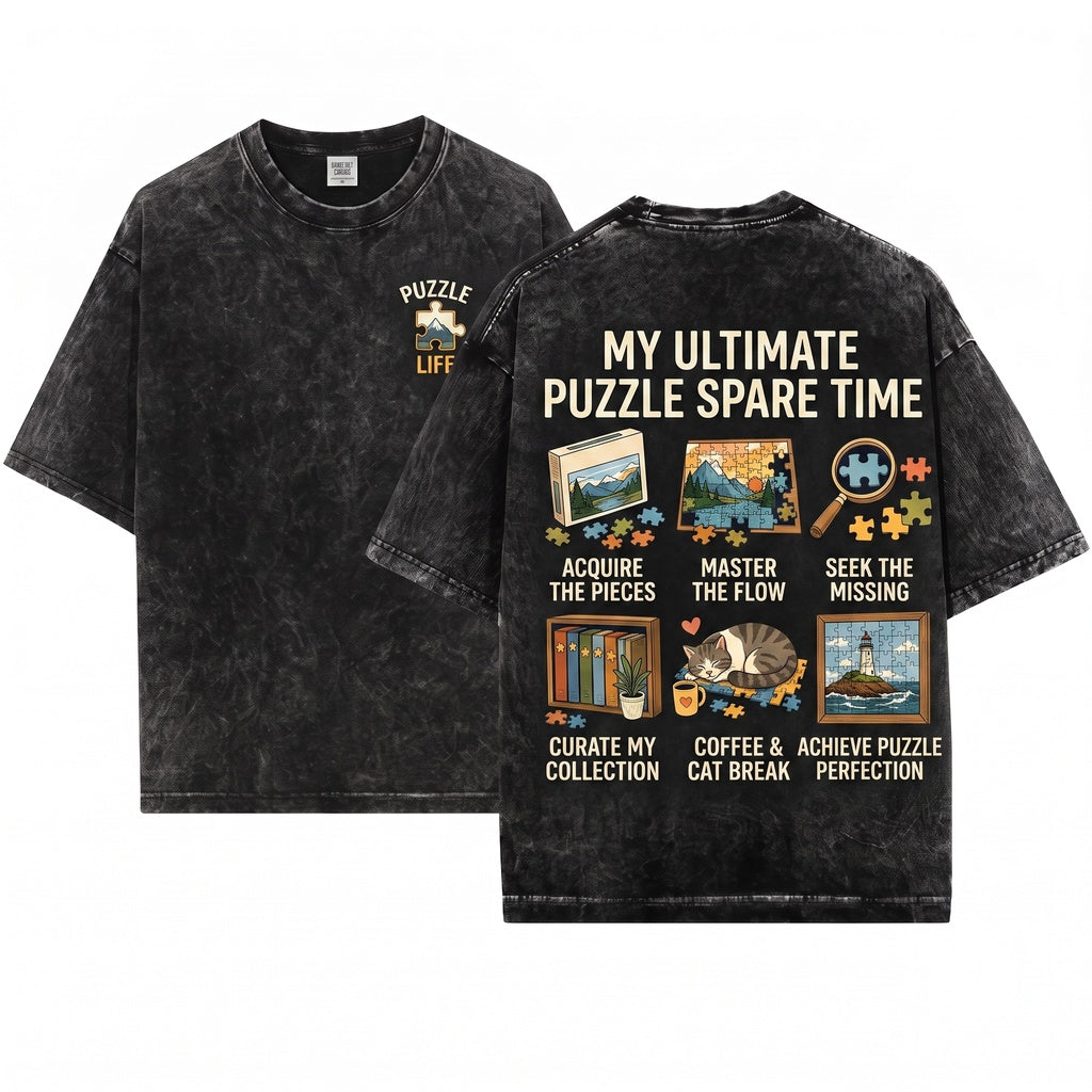 Jigsaw Puzzle Cat Graphic Funny Lovers Unisex Wash T-Shirt