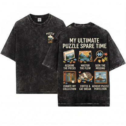 Jigsaw Puzzle Cat Graphic Funny Lovers Unisex Wash T-Shirt