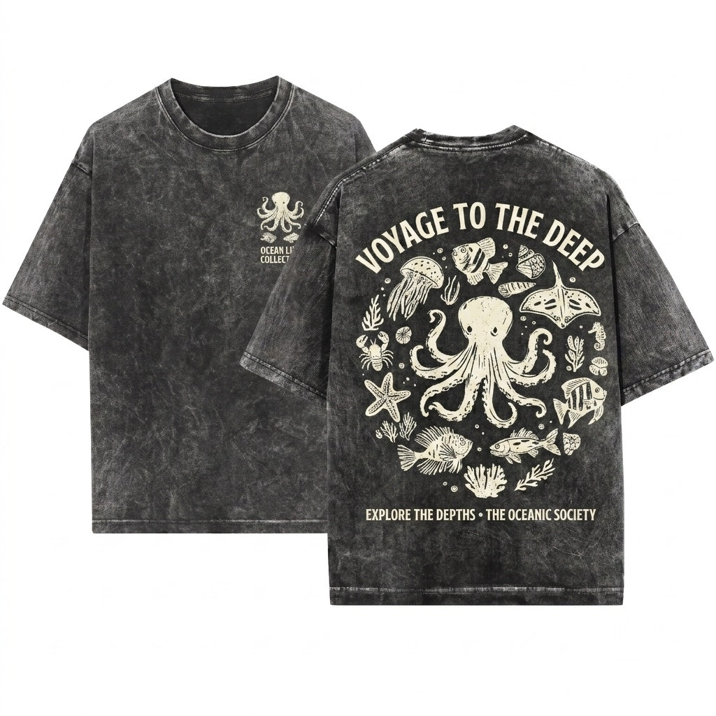 Vintage Retro Octopus Ocean Conservation Graphic Apparel Unisex Wash T-Shirt