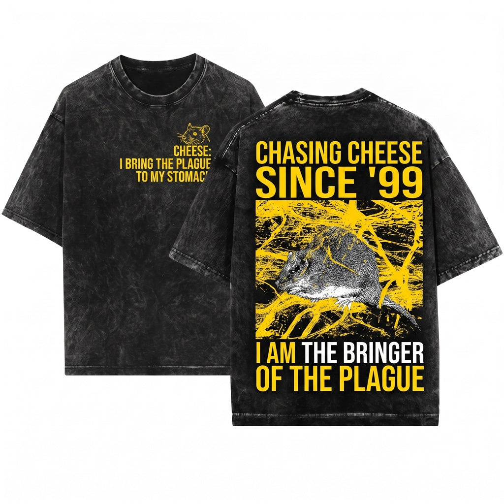 Funny Japanese Rat I Bring About The Plague Of Cheese To My Stomach Unisex Wash T-Shirt
