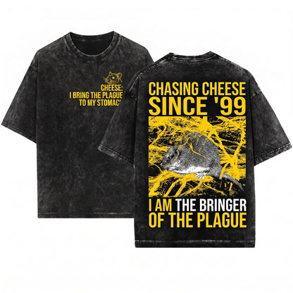 Funny Japanese Rat I Bring About The Plague Of Cheese To My Stomach Unisex Wash T-Shirt