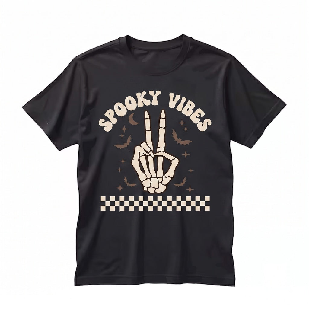 Retro Spooky Skeleton Hand Pocket Halloween Graphic Cotton Apparel Unisex TShirt