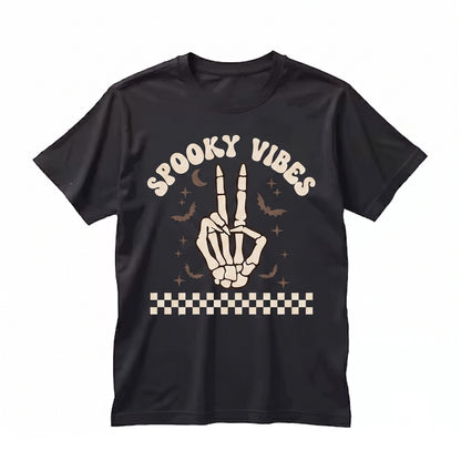 Retro Spooky Skeleton Hand Pocket Halloween Graphic Cotton Apparel Unisex TShirt
